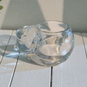 Vintage Indiana Glass Sleeping Cat Votive Candle Holder